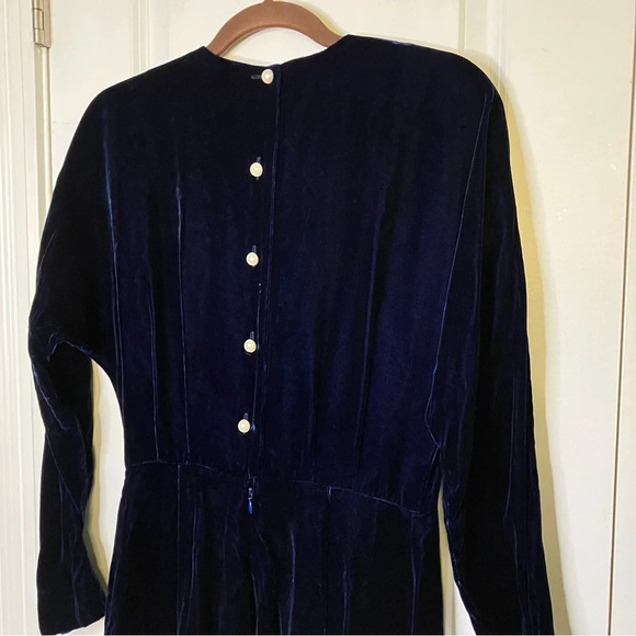 Vintage 90s Heritage House Dark Blue Velvet Holiday Christmas Festive Maxi dress - Picture 8 of 11